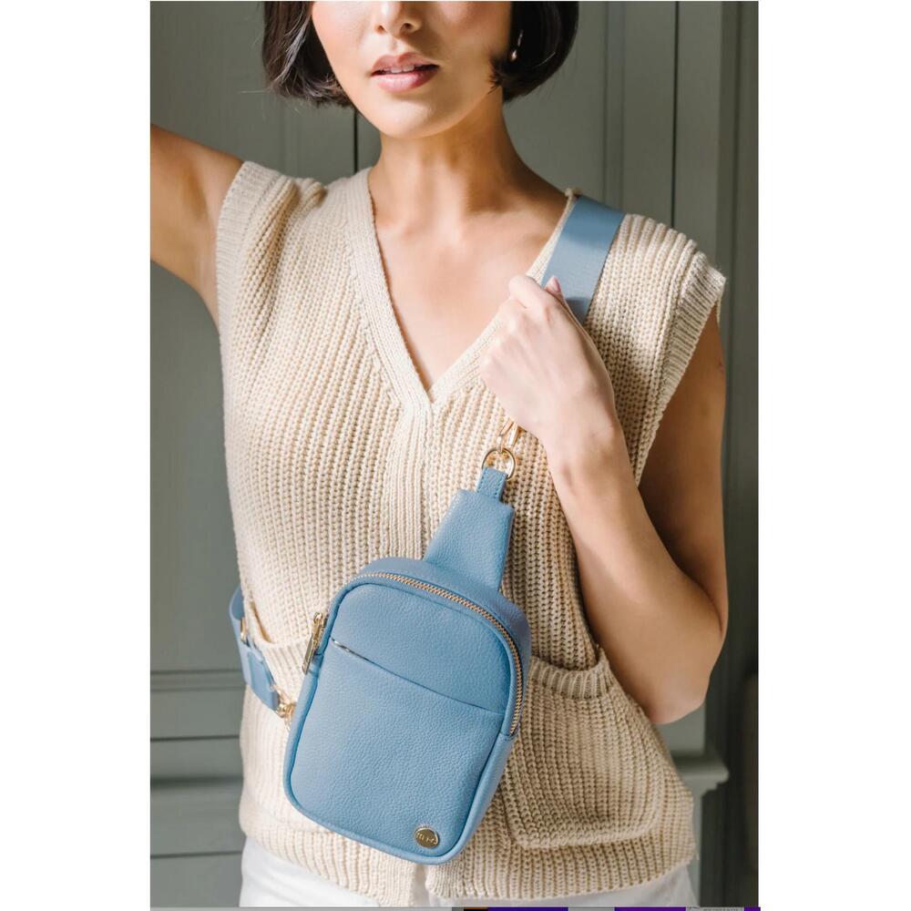 NEW MODERN + CHIC women's bridget sling crossbody bag in blue
